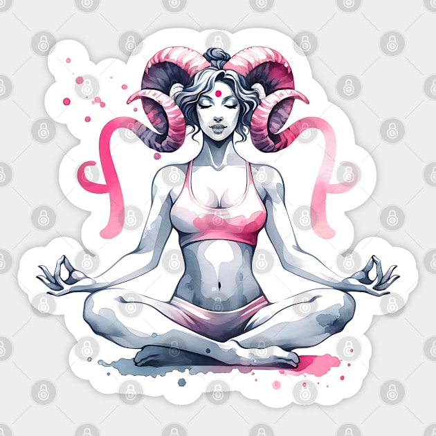 Aries Woman in meditation,Yoga Girl, Yoga Mom Birthday gift, Mothers Day gift Sticker by O.M.Art&Yoga